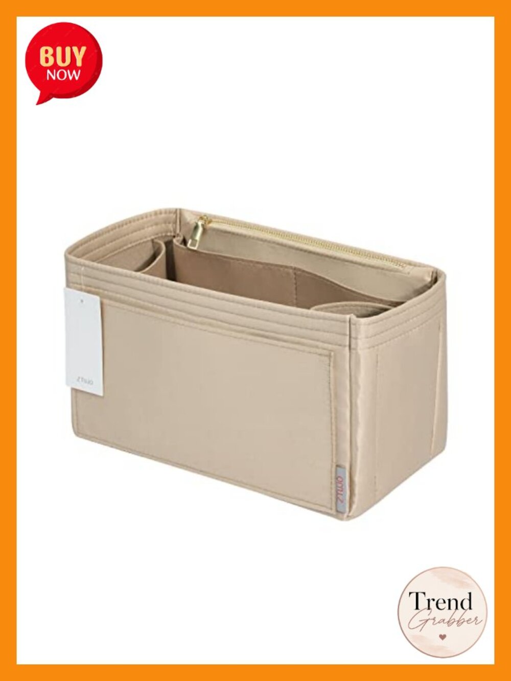 Silky Handbag Organizer Insert w/ Bottle Holder & 7 Pockets Tote Shaper